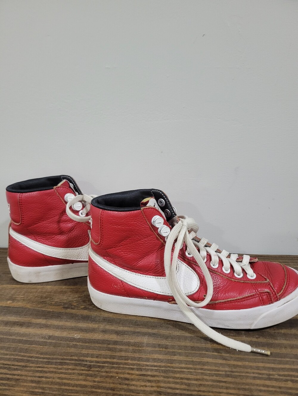 Custom "Made Your Way" Nike Red and White High-Top Sneakers